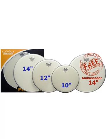 REMO PP-0110-BA ProPack (10", 12", 14" Ambassador Coated + FREE 14" BA-0114-00)|MusicGoodDeal 