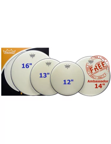  REMO PP-0112-BA ProPack (12", 13", 16" Ambassador Coated + FREE 14" BA-0114-00)|MusicGoodDeal 