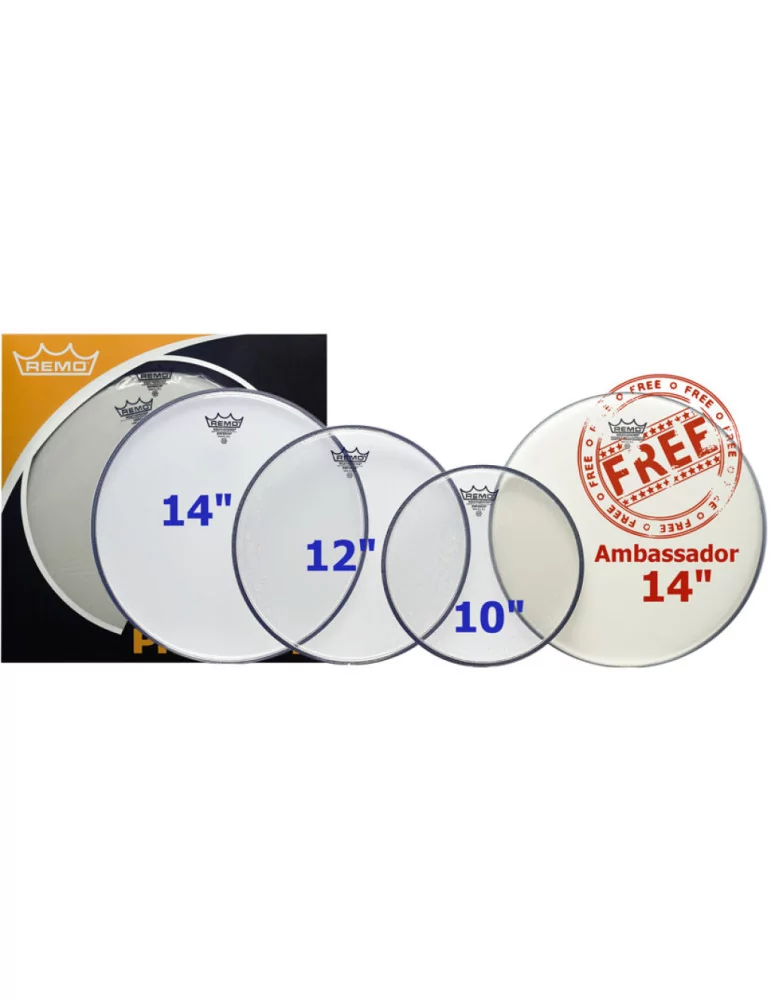  REMO PP-0240-BE ProPack (10", 12", 14" Emperor Clear + FREE 14" BA-0114-00)|MusicGoodDeal 