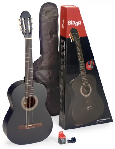  STAGG C440 M BLK PACK Guitar 4/4 black classical guitar with linden top, tuner, bag and colour box|MusicGoodDeal 