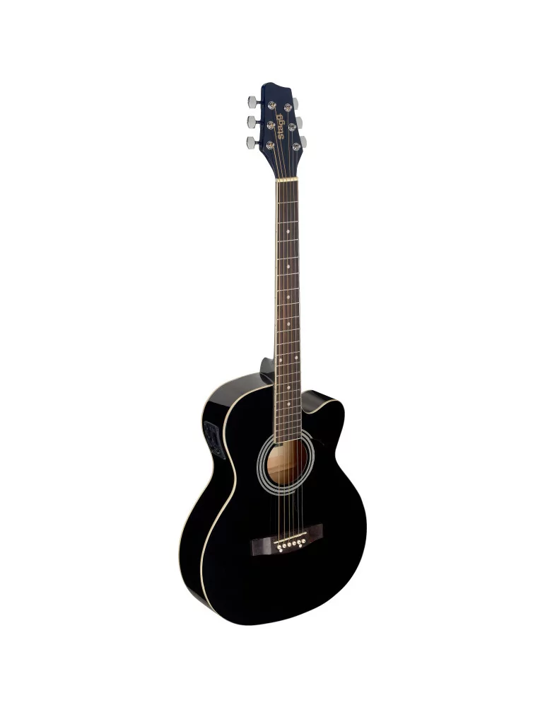  STAGG SA20ACE BLK Guitarra electroacústica de auditorio cutaway negra con tapa de tilo|MusicGoodDeal 