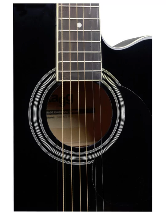  STAGG SA20ACE BLK Guitarra electroacústica de auditorio cutaway negra con tapa de tilo|MusicGoodDeal 