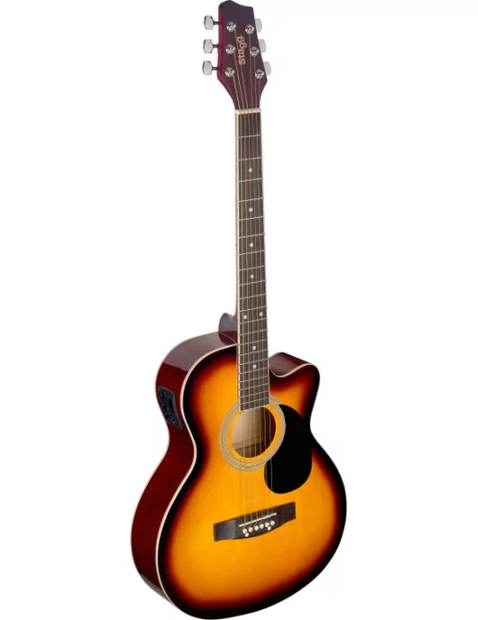  STAGG SA20ACE SNB Guitarra electroacústica sunburst cutaway auditorium con tapa de tilo|MusicGoodDeal 
