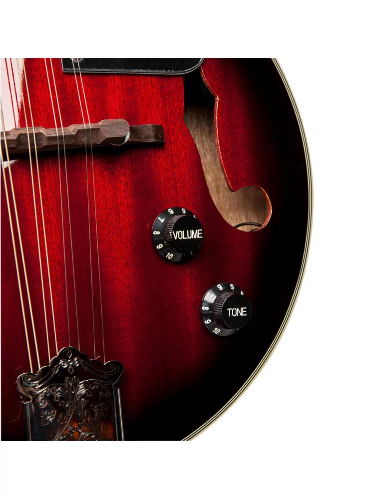  STAGG M50 E Redburst acoustic-electric bluegrass mandolin with nato top|MusicGoodDeal 