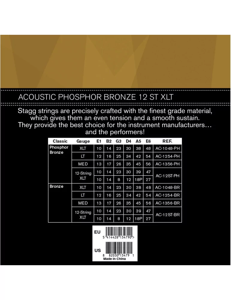  STAGG AC-12ST-PH Phoshor-bronze string set for 12-string Acoustic guitar|MusicGoodDeal 