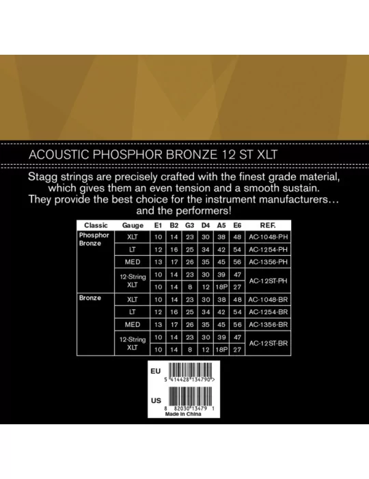  STAGG AC-12ST-PH Phoshor-bronze string set for 12-string Acoustic guitar|MusicGoodDeal 