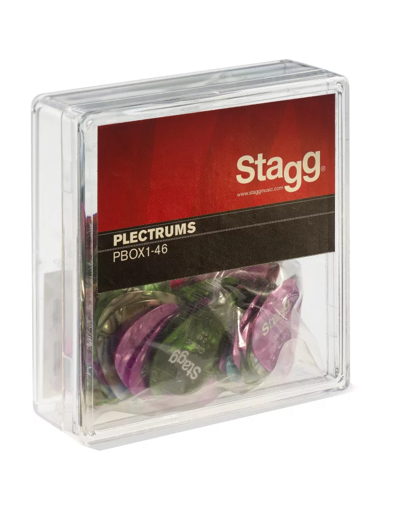  STAGG PBOX1-46 Juego de 100 púas de plástico Stagg estándar de 0,46 mm, varios colores|MusicGoodDeal 