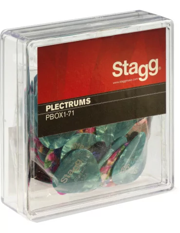  STAGG PBOX1-71 Juego de 100 púas de plástico estándar Stagg de 0,71 mm, varios colores|MusicGoodDeal 