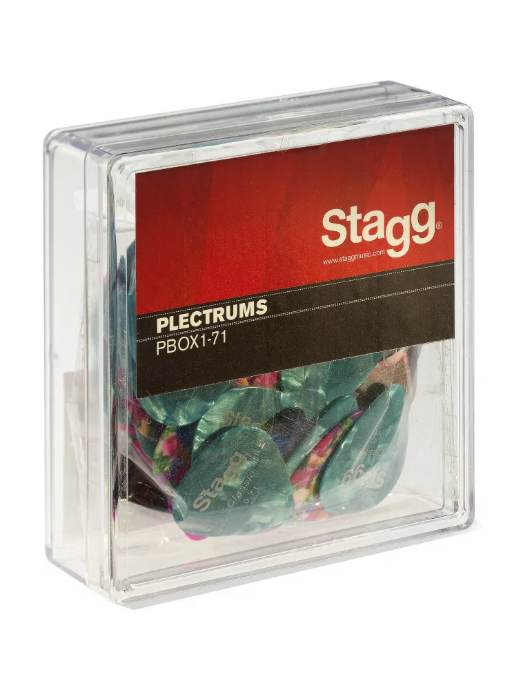  STAGG PBOX1-71 Juego de 100 púas de plástico estándar Stagg de 0,71 mm, varios colores|MusicGoodDeal 
