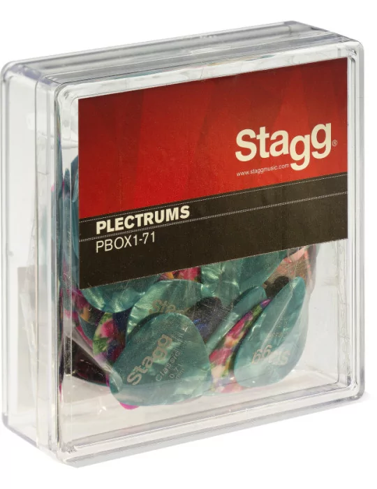  STAGG PBOX1-71 Juego de 100 púas de plástico estándar Stagg de 0,71 mm, varios colores|MusicGoodDeal 