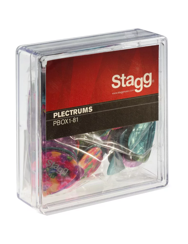  STAGG PBOX1-81 Juego de 100 púas de plástico Stagg estándar de 0,81 mm, varios colores|MusicGoodDeal 