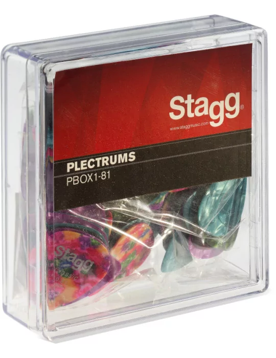  STAGG PBOX1-81 Juego de 100 púas de plástico Stagg estándar de 0,81 mm, varios colores|MusicGoodDeal 