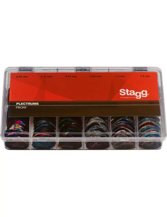 STAGG PBOX6 Juego de 600 picos de plástico estándar Stagg, varios colores, 6 tamaños|MusicGoodDeal 