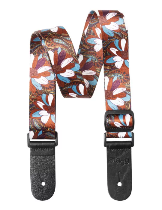  STAGG STE UKEFLOW BRW Correa de terileno para ukelele, estampado floral marrón / azul|MusicGoodDeal 