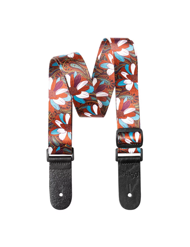  STAGG STE UKEFLOW BRW Correa de terileno para ukelele, estampado floral marrón / azul|MusicGoodDeal 