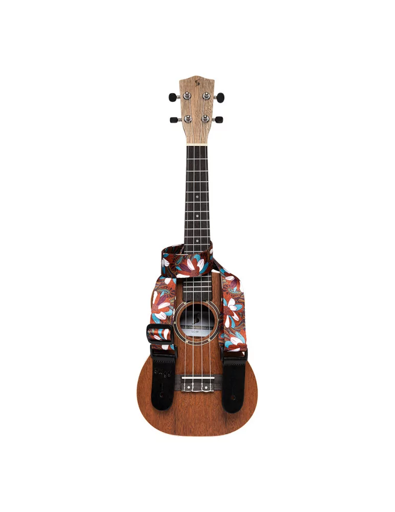  STAGG STE UKEFLOW BRW Correa de terileno para ukelele, estampado floral marrón / azul|MusicGoodDeal 