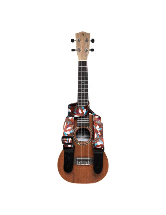  STAGG STE UKEFLOW BRW Correa de terileno para ukelele, estampado floral marrón / azul|MusicGoodDeal 