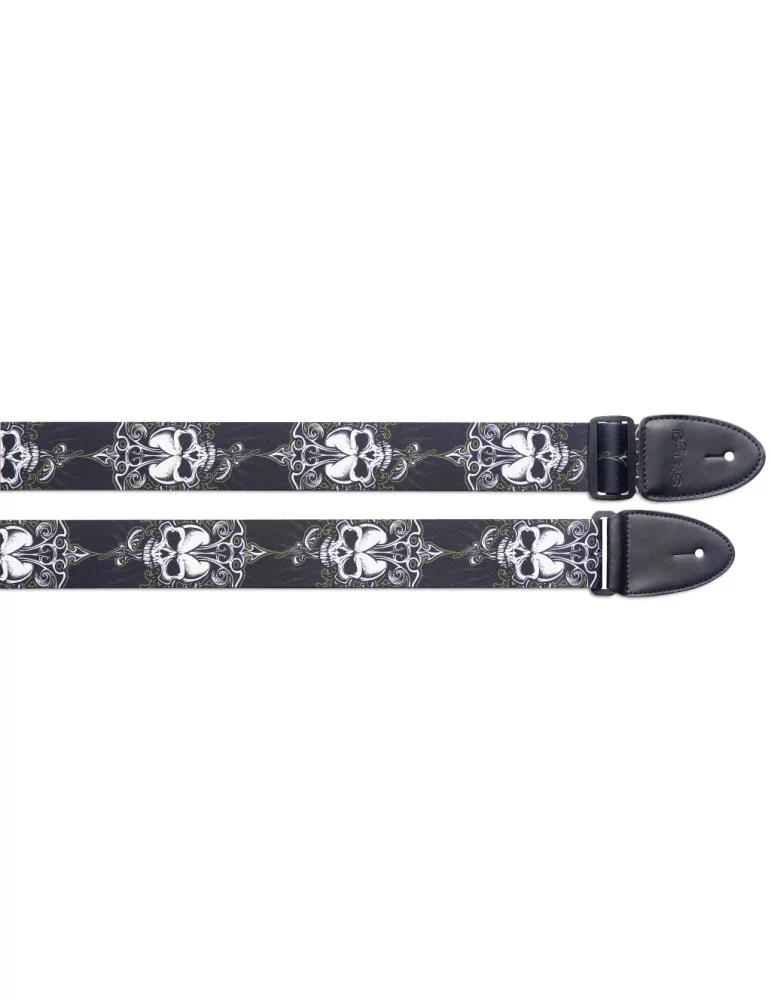  STAGG STE BLACK SKULL Terylene guitar strap with Black Skull motif|MusicGoodDeal 