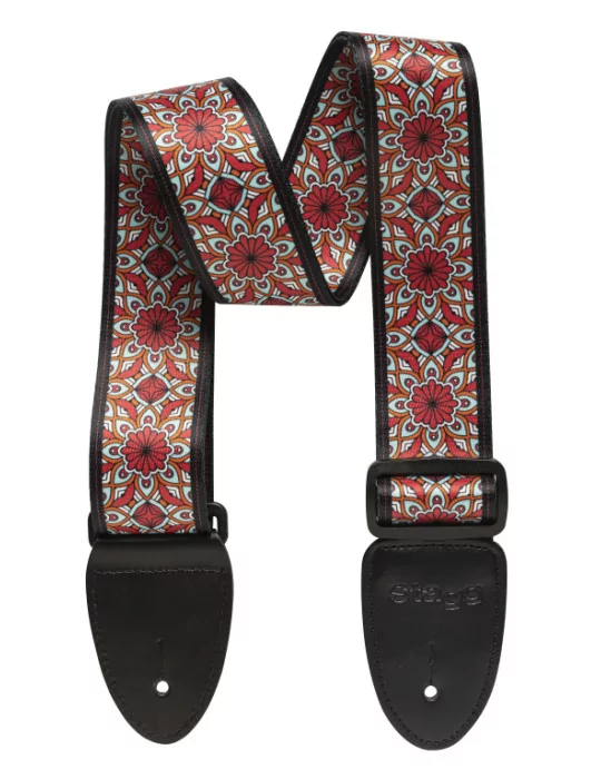  STAGG STE MANDALA RED Terylene guitar strap with Mandala pattern|MusicGoodDeal 