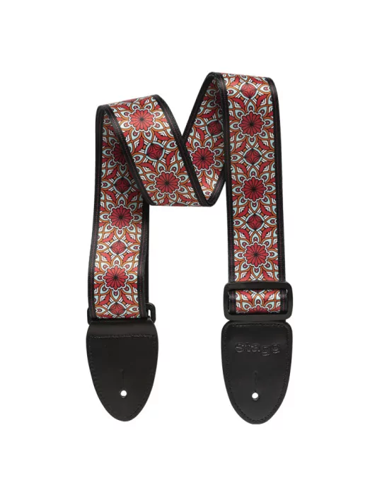  STAGG STE MANDALA RED Terylene guitar strap with Mandala pattern|MusicGoodDeal 