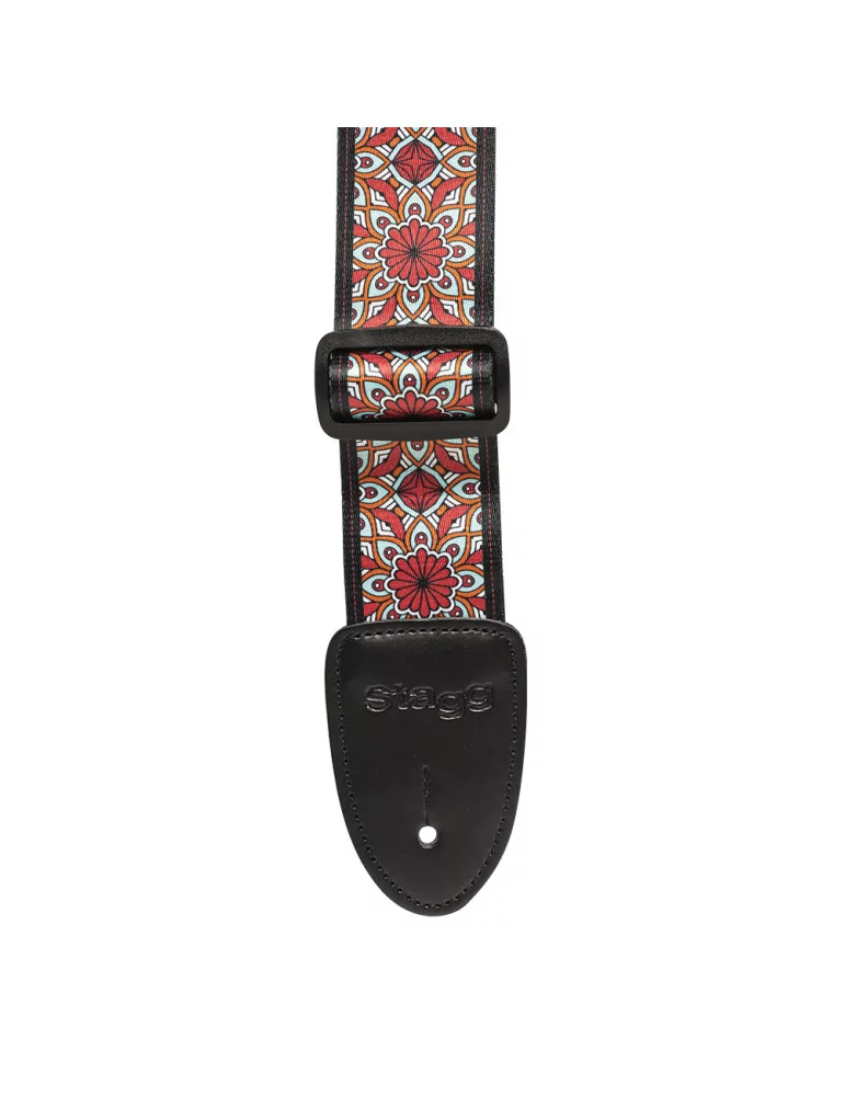  STAGG STE MANDALA RED Terylene guitar strap with Mandala pattern|MusicGoodDeal 