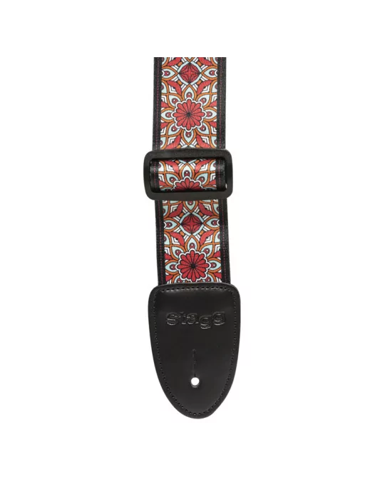  STAGG STE MANDALA RED Terylene guitar strap with Mandala pattern|MusicGoodDeal 