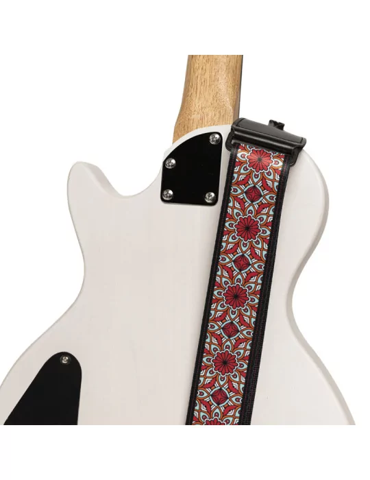  STAGG STE MANDALA RED Terylene guitar strap with Mandala pattern|MusicGoodDeal 