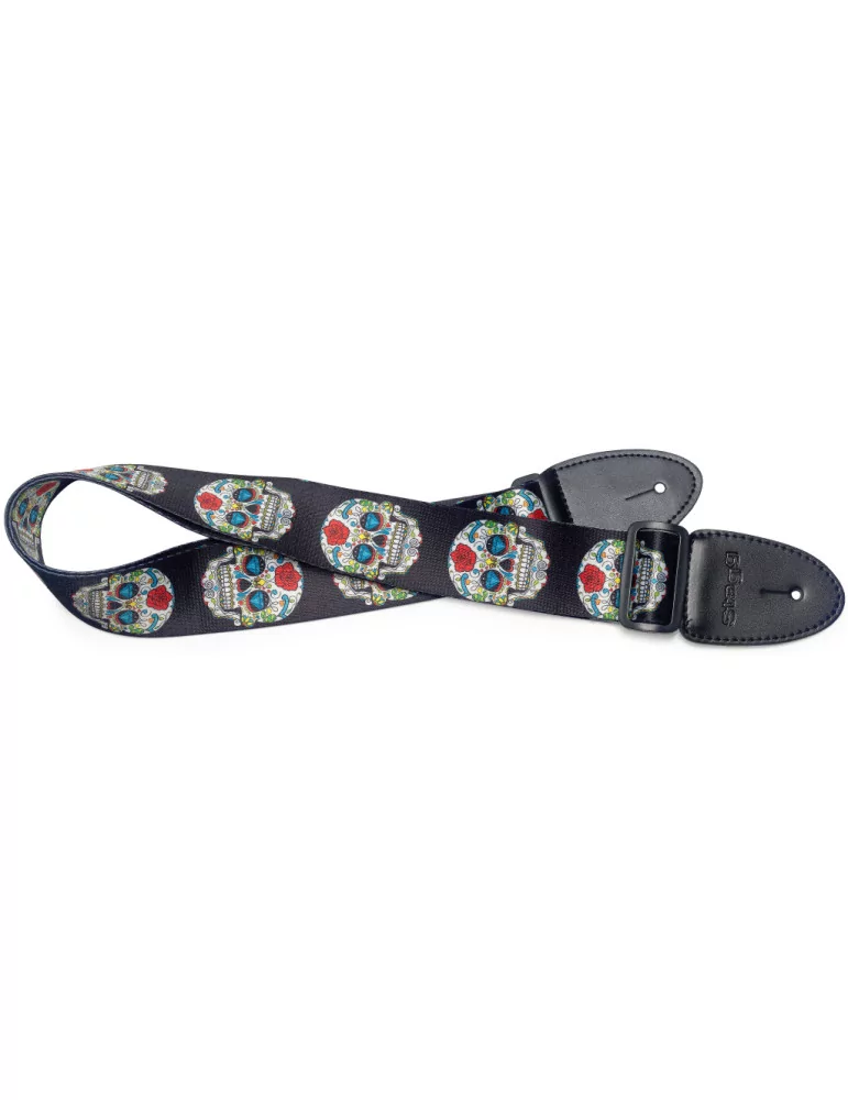  STAGG STE MEX SK 2 Terylene guitar strap with Mexican skull 2 pattern|MusicGoodDeal 