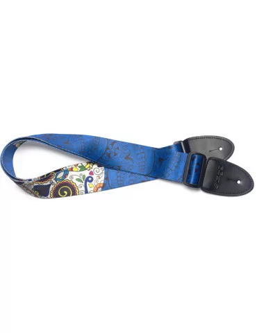  STAGG STE MEX SK BLUE Blau Terylen Gitarrengurt mit großem mexikanischen Totenkopf Muster|MusicGoodDeal 