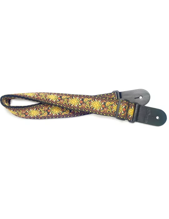  STAGG SWO COT JIM YLW Woven nylon guitar strap with yellow Jimi pattern|MusicGoodDeal 