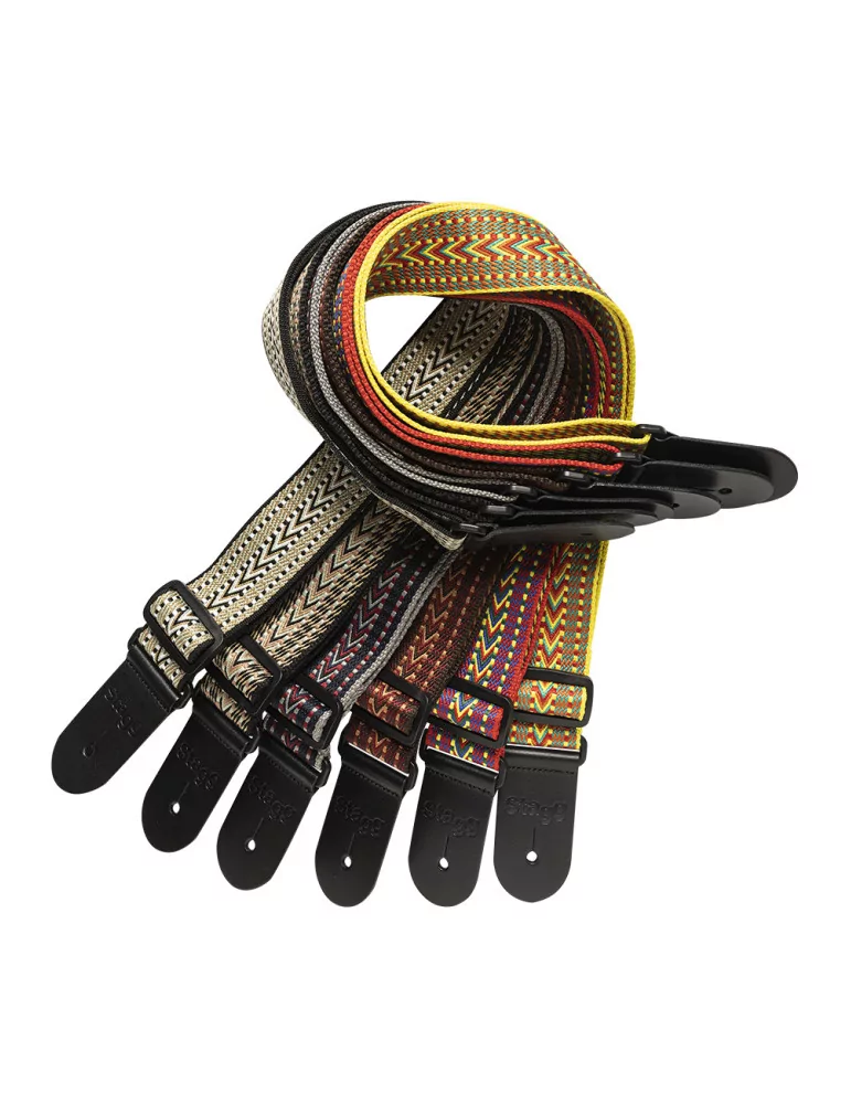  STAGG SWO COT RAF RED Woven cotton guitar strap with rafter pattern|MusicGoodDeal 