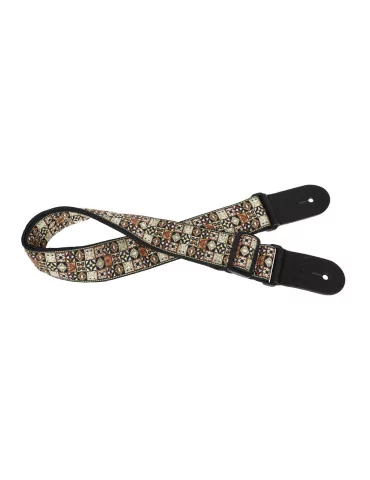  STAGG SWO HOOTMIX YLW Woven nylon guitar strap with yellow Hootenanny Mix pattern|MusicGoodDeal 
