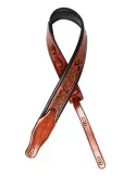 STAGG SPFL AGED BRW Brown padded distressed leatherette guitar strap with pressed flower pattern|MusicGoodDeal 