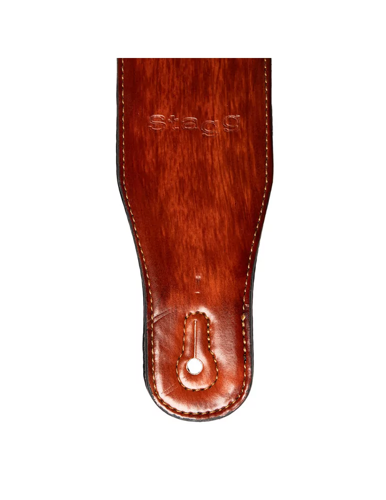  STAGG SPFL AGED BRW Brown padded distressed leatherette guitar strap with pressed flower pattern|MusicGoodDeal 