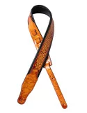  STAGG SPFL AGED LBRW Light brown padded distressed leatherette guitar strap with pressed flower pattern|MusicGoodDeal 