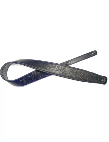  STAGG SPFL30 MEX BLK Black padded leatherette guitar strap with Mexican skull pattern|MusicGoodDeal 