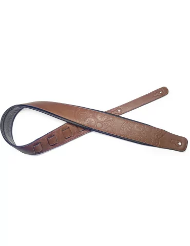  STAGG SPFL30 MEX BRW Brown padded leatherette guitar strap with Mexican skull pattern|MusicGoodDeal 