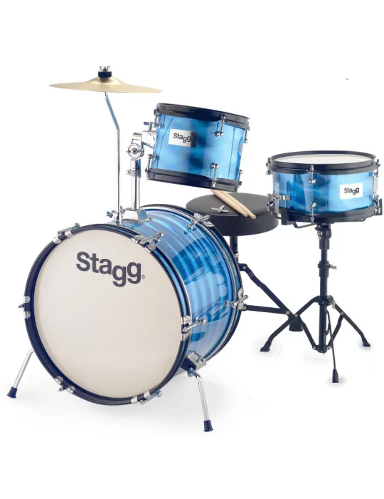  STAGG TIM JR 3/16B BL 3-piece junior drum set with hardware, 8" / 10" / 16", blue|MusicGoodDeal 