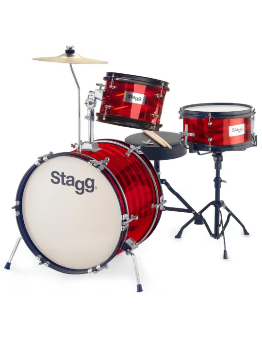  STAGG TIM JR 3/16B RD 3-piece junior drum set with hardware, 8" / 10" / 16", red|MusicGoodDeal 