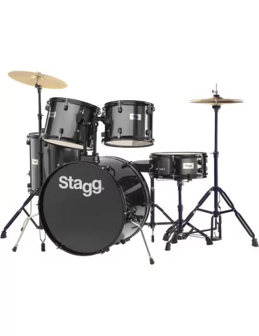 STAGG TIM122B BK 5-piece, 6-ply basswood, 22" standard drum set with hardware & cymbals|MusicGoodDeal 