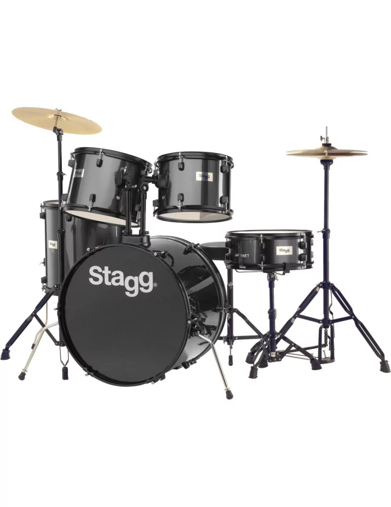  STAGG TIM122B BK Batería estándar de 22 ", 5 cascos de tilo (6 capas) + herrajes y platillos|MusicGoodDeal 