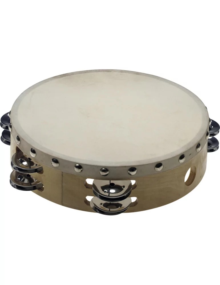  STAGG STA-1208 8" vorgestimmtes Holz-Tamburin mit genietetem Fell und 2 Reihen Schellen|MusicGoodDeal 