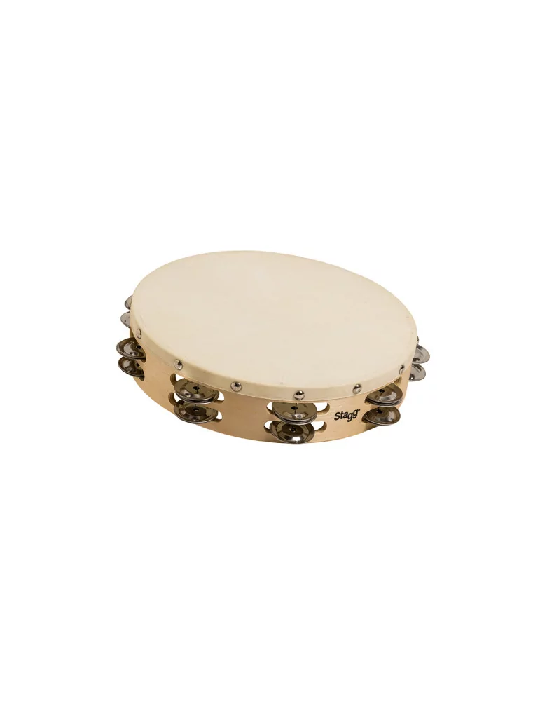  STAGG STA-1210 10" vorgestimmtes Holz-Tamburin mit genietetem Fell und 2 Reihen Schellen|MusicGoodDeal 