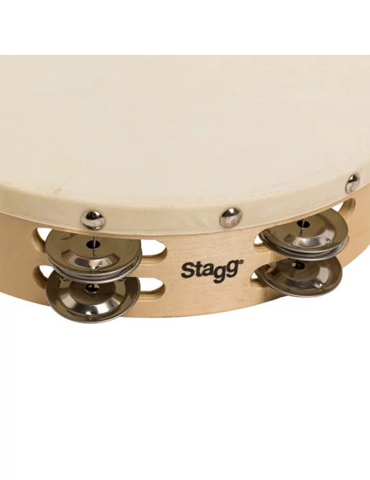  STAGG STA-1210 10" vorgestimmtes Holz-Tamburin mit genietetem Fell und 2 Reihen Schellen|MusicGoodDeal 
