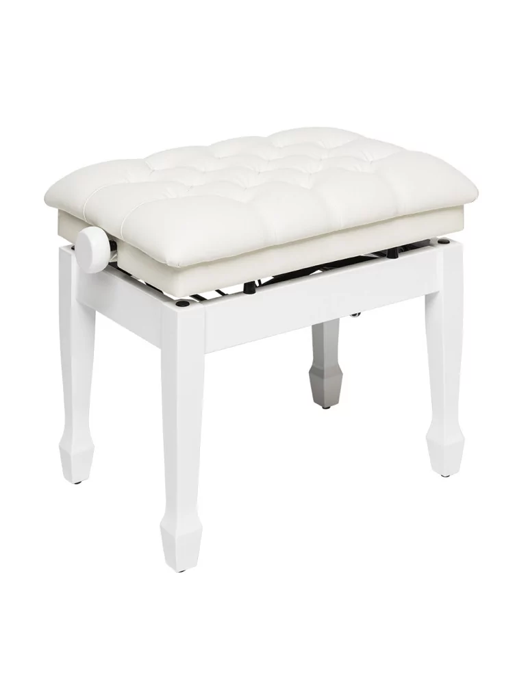  STAGG PBH 850 WHP SWH Highgloss white concert hydraulic piano bench with fireproof white vinyl top|MusicGoodDeal 