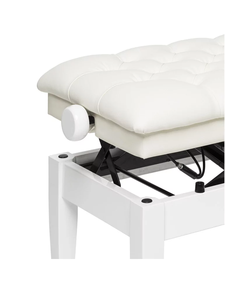  STAGG PBH 850 WHP SWH Highgloss white concert hydraulic piano bench with fireproof white vinyl top|MusicGoodDeal 