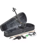  STAGG EVN 4/4 MBK Paquete de violín eléctrico 4/4 con violín eléctrico en forma de S negro metálico, estuche y auriculares|Musi