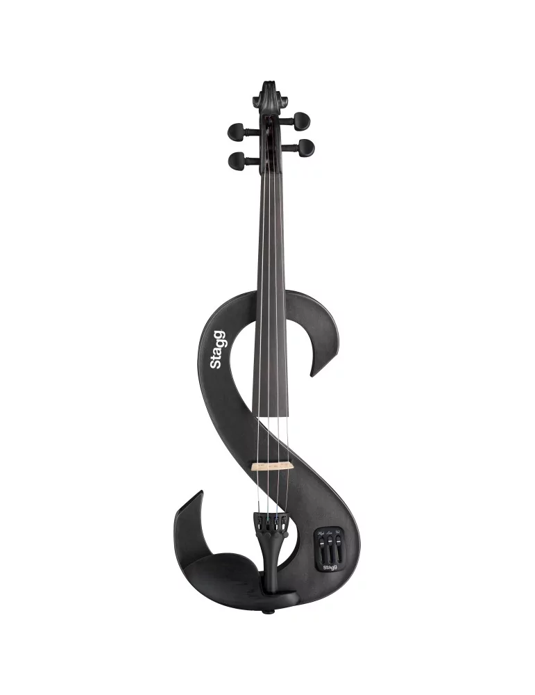  STAGG EVN 4/4 MBK Paquete de violín eléctrico 4/4 con violín eléctrico en forma de S negro metálico, estuche y auriculares|Musi