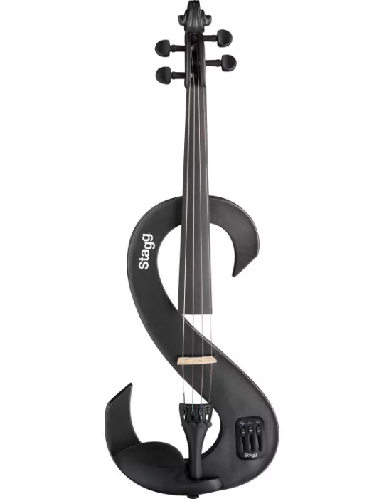  STAGG EVN 4/4 MBK Paquete de violín eléctrico 4/4 con violín eléctrico en forma de S negro metálico, estuche y auriculares|Musi