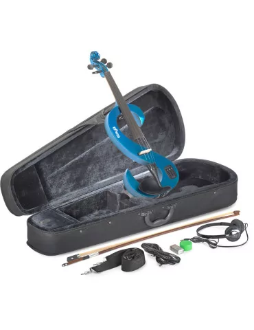  STAGG EVN 4/4 MBL 4/4 electric violin set with S-shaped metallic blue electric violin, soft case and headphones|MusicGoodDeal 